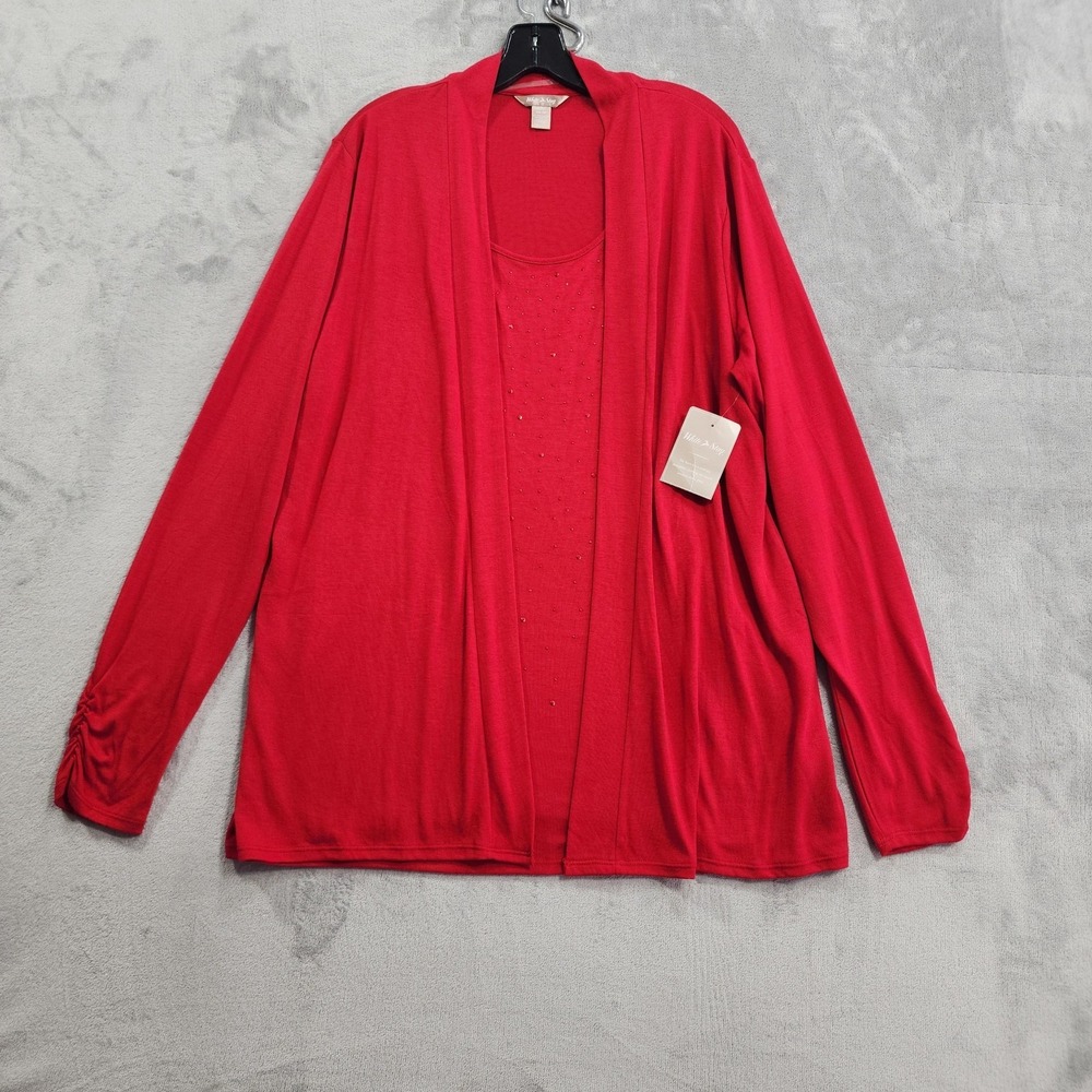 NEW Vintage White Stag Top Womens XL Red Sequin 2Fer Flyaway Cardigan Ruched